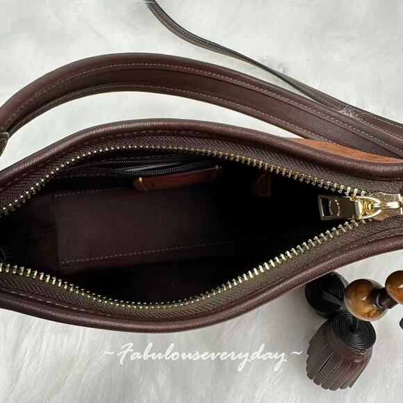 Coach Laurel Small Shoulder Bag With Tassels In Suede/Brown/Maple CCF14 - Picture 8 of 12